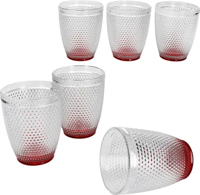 Produktbild von 6er Set Rubin Wassergläser 200ml rot Glas gepunktet Becher