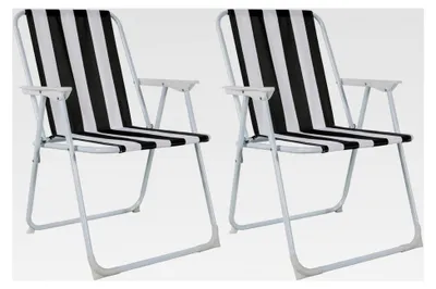 Produktbild von 2 Stück Faltstuhl Campingstuhl Anthrazit/Weiß gestreift Klappstuhl Anglerstuhl Gartenstuhl