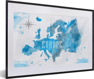 Produktbild von MuchoWow® MuchoWow® Gerahmtes Poster Aquarell - Karte - Europa 60x40 cm - Poster mit zchwarzem Bilderrahmen - Schlafzimmer - Plakat in Rahmen - Drucken