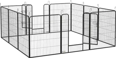 Produktbild von Welpenlaufstall 12-teilig Welpenauslauf faltbar mit 2 Tür 12 Gitterplatten Stahl je 80x100 cm Grau