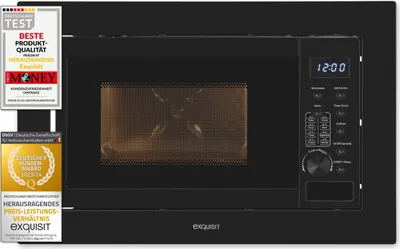 Produktbild von Vestavná mikrovlnná trouba Exquisit EMW20-DG-020 černá | gril | max. 1000 W | varný prostor 20 l | černá přední strana