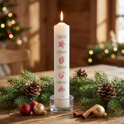 Produktbild von Adventskerze mit Zahlen und stimmungsvollen Weihnachtsmotiven