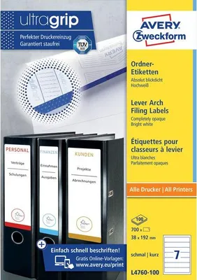 Produktbild von Avery Zweckform - Rückenetikett Zweckform schmal 38x192mm selbstklebend weiß 100 Blatt | 5 Stück