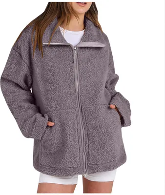 Produktbild von ASKSA Damen Jacke Teddyjacke Doppelschieber Reissverschluss Winter Fleecejacke Winterjacke Warme Teddyfleece Outdoor Casual Jacken mit Taschen (Violett,M)