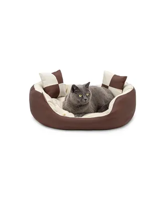 Immagine prodotto di lettino per gatti lionto, moderno letto 4 in 1 in tessuto Oxford, reversibile, antigraffio e di facile manutenzione, 65x50 cm, marrone/beige