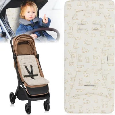 Produktbild von Baby Kind Wendeauflage Sitzauflage für Buggy und Kinderwagen Einlage mir extra weichen Memoryschaum und Bezug aus 100% Baumwolljersey (Hund Beige)