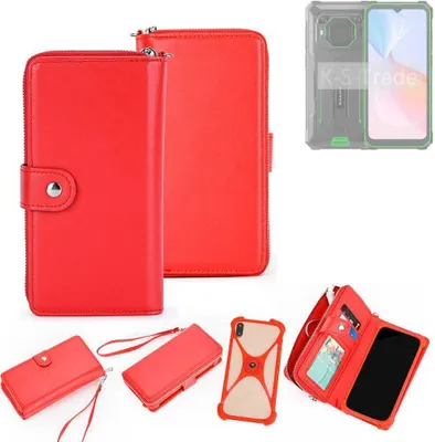 Produktbild von K-S-Trade 2in1 Schutzhülle Portemonnee Handyhülle mit Bumper kompatibel mit Blackview BV6200 Pro Hülle Case Etui Geldbörse Smartphone rot (1x)
