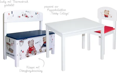 Immagine prodotto di panca roba 'Teddy College', panca per bambini, contenitore per giocattoli, bianco stampato