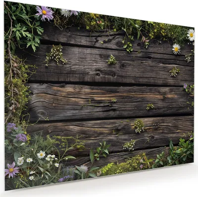 Produktbild von Glasbild 120x90cm in XXL für Wohnzimmer, Schlafzimmer Motiv Holz mit Blumen