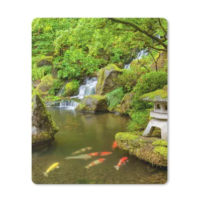 Produktbild von MuchoWow® Mauspad Mousepad Wasserfall - Koi - Japanische Laterne - Moos - Wasser 30x40 cm - Mousepads - Maus Mat - Pad - Mausunterlage - Mausmatten