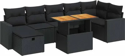 Produktbild von vidaXL 5tlg. Garten-Sofagarnitur mit Kissen Schwarz Poly Rattan Akazie