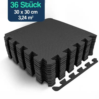 Produktbild von Hulser Fitness Puzzlematte - 30 x 30 x 1 cm - 36 Stück - 3,24 m2 - Bodenschutzmatten - Fitnessmatte Unterlegmatten Schutzmatten
