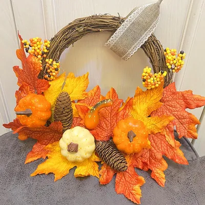 Produktbild von Halloweenkranz, Kürbis, Ahornblatt, Weinrebenkranz, Osterdekorationszubehör