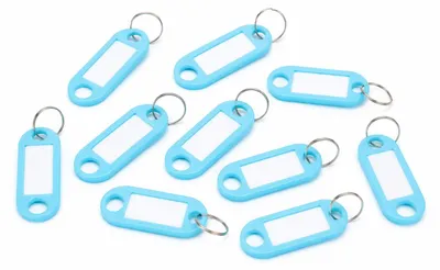 Produktbild von 20er Pack Schlüsselanhänger zum Beschriften Einfarbig - Schlüsselschilder mit Ring beschriftbar | Schlüsselring zum Beschriften | Schlüsselring Kunststoff mit auswechselbaren Etiketten - Hellblau