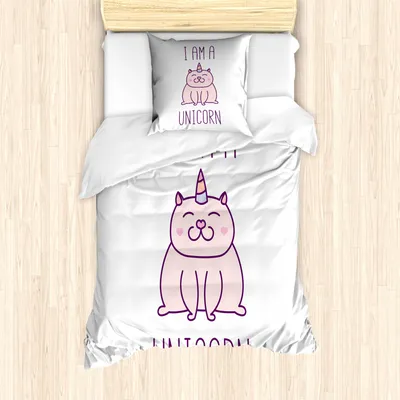 Produktbild von ABAKUHAUS Einhorn-Katze Mantele, Kätzchen, Milbensicher Allergiker geeignet mit Kissenbezügen, 135 cm x 200 cm - 80 x 80 cm, Baby-Rosa Lila