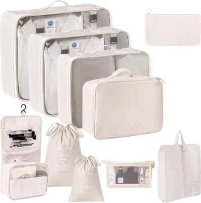 Produktbild von Reise-Aufbewahrungstaschen, 10er-Set, digitale Toilettenartikel, Schuhe, Kleidung, Organizer-Tasche, Koffer, beige