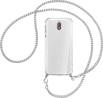 Produktbild von Handykette Backcover-Schutzhülle mit Band (Metall silberfarben) für Nokia 3.1 - silberfarbene Kette