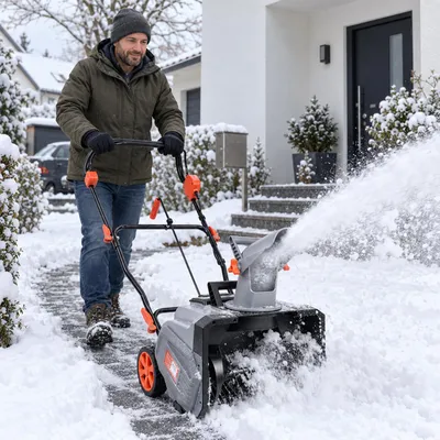 Produktbild von Akku-Schneefräse, 1400W Schneeräumer mit 2 Akkus, Verlängerter Griff, 6500 U/min, Erstellbarer Auswurfwinkel, IPX4, 46cm Arbeitsbreite 7m Wurfweite