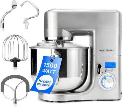 Produktbild von ProfiCook® Küchenmaschine mit XXXL-Edelstahlschüssel | Rühgerät 10L mit 1500W Motor | Knetmaschine inkl. Haken & Schneebesen | Spritzschutz mit Nachfüllöffnung | PC-KM 1096