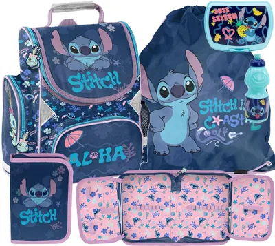 Produktbild von 5tlg Lilo und stitch Schulranzen set Rucksack Federtasche Sportbeutel Trinkflasche Brotdose schultasche Tornister fur madchen