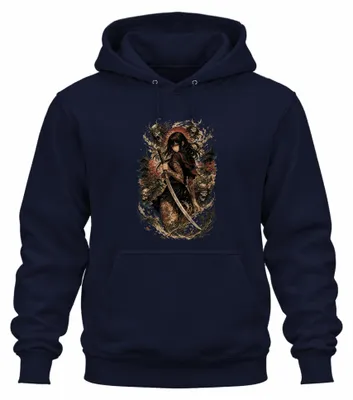 Produktbild von Samurai Kriegerin Katana Tattoo Japan Anime Y2K Yakuza Hoodie Kapuzenpullover, Navy, M