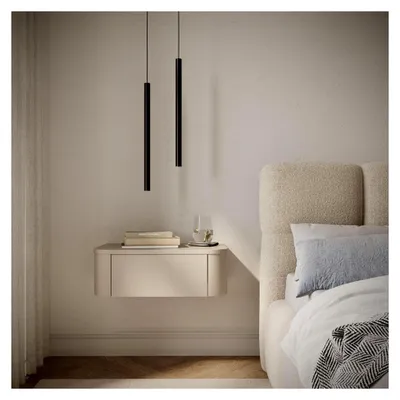 Produktbild von Nachttisch 2er Set 59 cm Breite – Hängende Nachttische in Kaschmirgrau mit Schublade, Matt, MDF & Spanplatte, Zeitloses Design