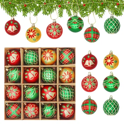 Weihnachtskugeln 16er-Set, 6 cm, unzerbrechlich, rot/grün/gold
