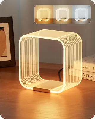 Produktbild von EDISHINE LED Nachttischlampe Dimmbar, Moderne Tischlampe mit Versteckter Lichtquelle &Lasergravur,3 Farbtemperaturen, Acryl & Aluminium,Nachtlich Gold