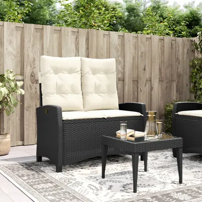 Produktbild von Design Gartenbank Verstellbar mit Kissen Schwarz Poly Rattan, Gartenbänke 2024 Neu
