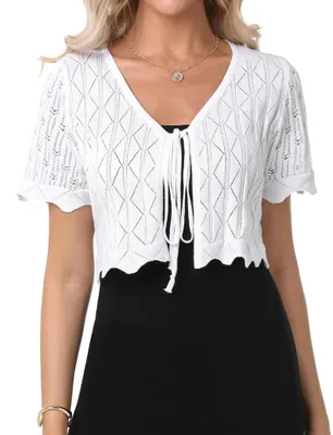 Produktbild von Damen Bolero-Cardigan – Kurze Ärmel – Weiß, Größe XXL