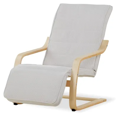 Produktbild von Relaxsessel mit Liegefunktion und Armlehnen in Grau aus Cord und Holz für das Wohnzimmer
