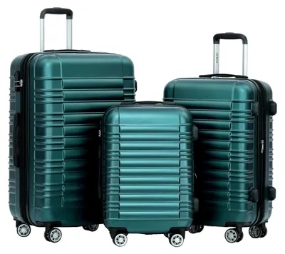 Produktbild von Hartschalen Koffer Trolley Rollkoffer Reisekoffer Zwillingsrollen Kofferset (Dunkelgrün, Set)
