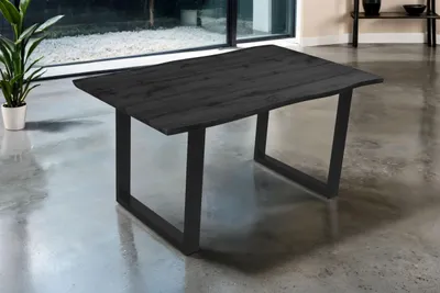 Produktbild von Esstisch Josy | 160 x 85 cm | Holz-Optik in Grau | U-Gestell Metall schwarz | 40 mm Tischplatte mit Baumkante | Tisch für Esszimmer & Küche