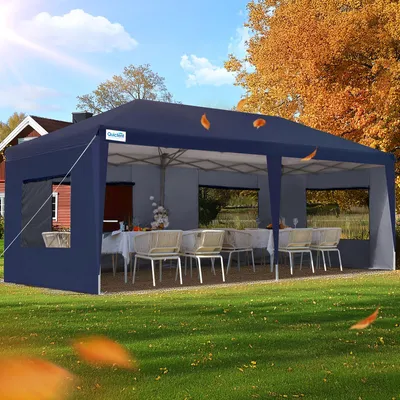 Produktbild von Quictent Faltpavillon 3x6m mit 6 Seitenteilen, Gartenpavillon mit Doppeln Entlüftung, Wasserdicht Stabil Pavillon mit 4 Sandsäcke & Rollentasche Blau