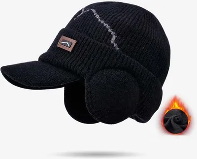 Produktbild von Herren-Strickmütze in Schwarz - Mit Ohrenschutz & Windschutz