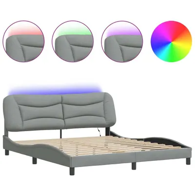 Productafbeelding van Bedframe met LED zonder matras "Hvar" stof 180x200 cm lichtgrijs