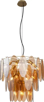 Produktbild von QAZQA - Art Deco Art-Déco-Hängelampe I Pendellampe I Pendelleuchte Gold I Messing mit bernsteinfarbenem Glas Oval 14-Lichter - Mochan I Wohnzimmer I Schlafzimmer - Rund - LED geeignet E14
