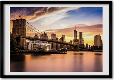 Produktbild von Bild - Bilderrahmen - 100 cm x 70 cm - MDF - Rahmen - Foto - Wandkunst Brooklyn Brücke