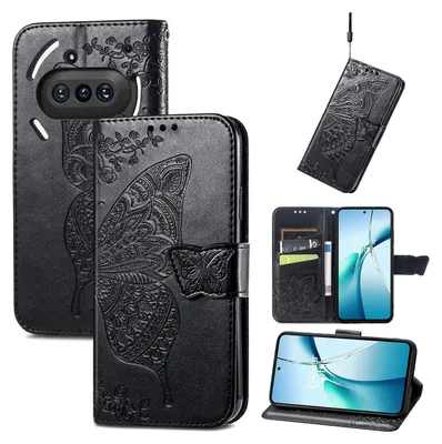 Immagine prodotto di Per Nothing Phone 3a Custodia a portafoglio in Pelle finta Custodia per cellulare Custodia con design a farfalla Custodie Nero