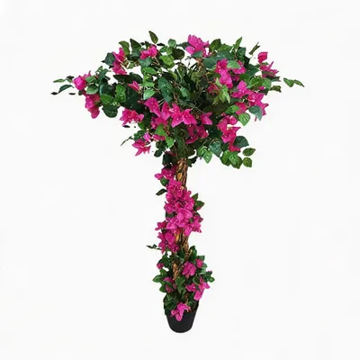 Obrázok produktu pre Umelý strom bougainvillea – realistické kvety a listy – s kvetináčom – plast – pre vnútorné priestory – 125 cm – dekorácia do domácnosti