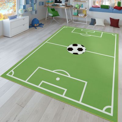 TT Home Kinder-Teppich, Spiel-Teppich Für Kinderzimmer Mit Fußball-Design, In Grün Größe 200x290 cm
