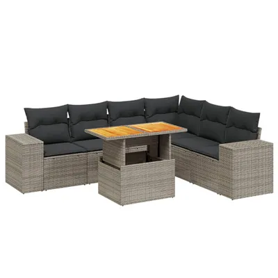 Produktbild von vidaXL 7-tlg. Garten-Sofagarnitur mit Kissen Grau Poly Rattan