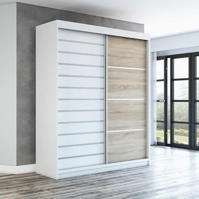 Produktbild von Schwebetürenschrank, 2-türig Schrank! Moderne Garderobe für Kleidung. Verschiedene Farben (Weiß, Schwarz, Somona) Kleiderschrank COLIN 180 cm