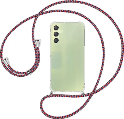 Produktbild von Handykette Backcover-Schutzhülle mit Band (Metall silberfarben) für Samsung Galaxy A15  - silber/blau/rot