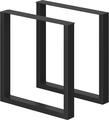 Two black metal table legs are shown against a white background.