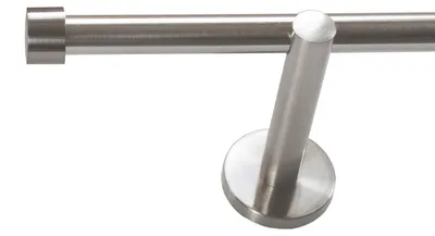Produktbild von Gardinenstange Set Edelstahl Look Metall Ø 16mm zur Wandbefestigung 1-läufig Modern Kappe, Länge wählbar H12E16
