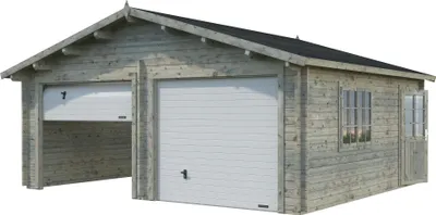 Produktbild von Palmako Garage Roger 28,4 m² - 44 mm - mit Sektionaltoren Grau tauchimprägniert