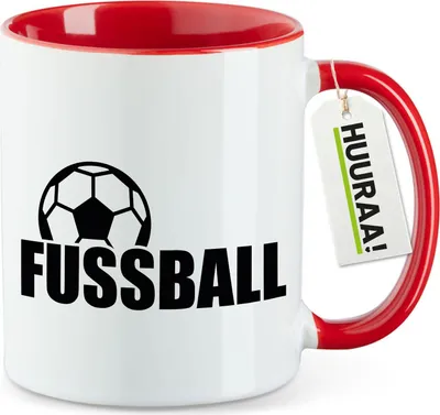 Produktbild von Huuraa Kaffeetasse Fussball Ball 330ml Rot Keramik Kaffeebecher Geschenkidee