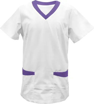 Produktbild von Kasack weiß mit Besatz purple Gr. M : M : 50% Baumwolle 50% Polyester 175 g/m² : purple