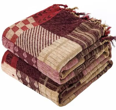 Immagine prodotto di Ibenzoa® Coperta in ciniglia reversibile con motivo patchwork bohémien e frange – coperta morbida a doppio lato, ideale per divano e letto